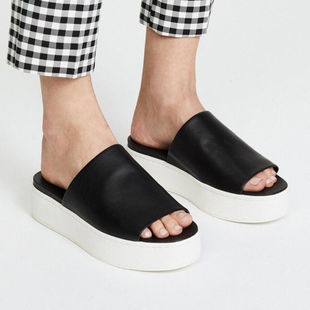 Vince Walford Black Leather Platform Slide Sandal – Size 9.5 / 39.5